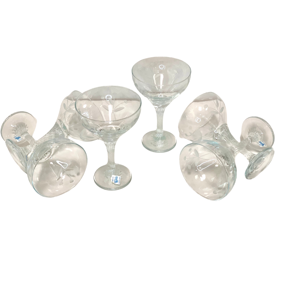 Servizio bicchieri champagne in cristallo filo d'argento 6 pezzi