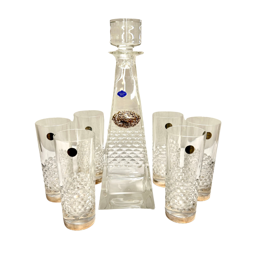 Servizio Cognac in cristallo e argento 925