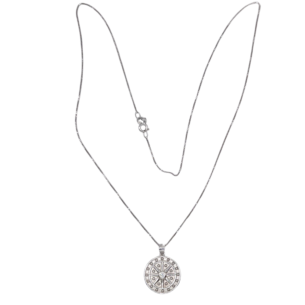 Collana in acciaio a maglia fina con rosa dei venti argento - rif. C2512E