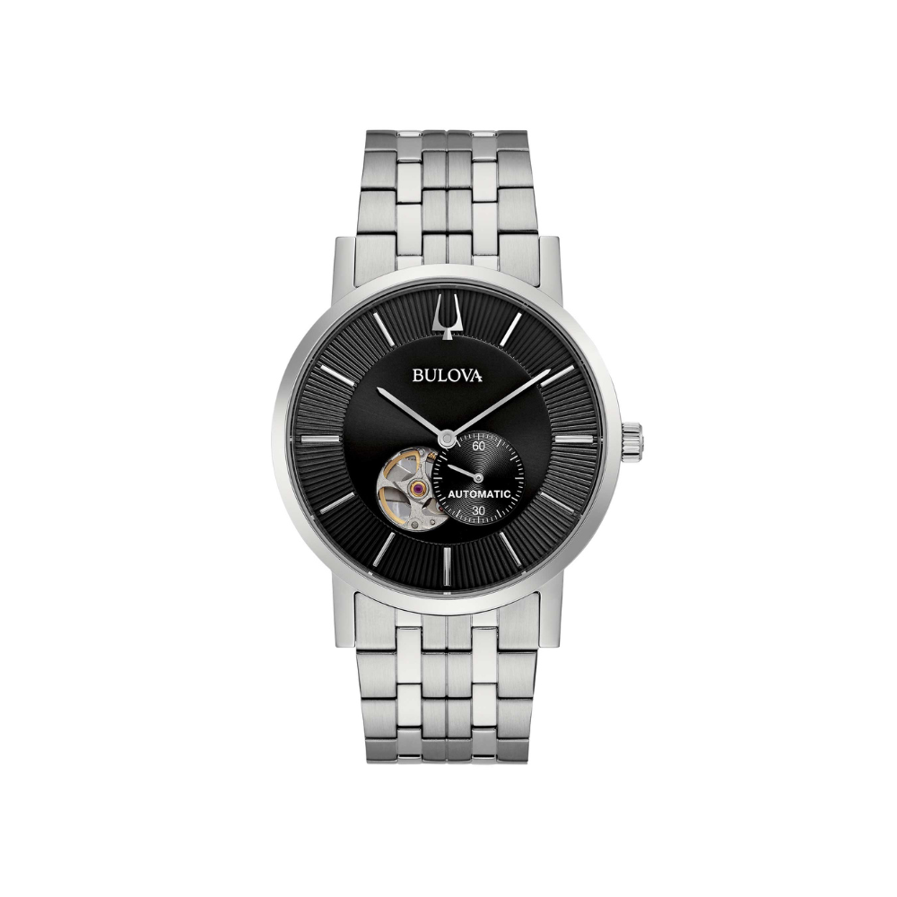 Bulova Uomo Clipper Open Automatic Nero con cinturino in acciaio 96A239