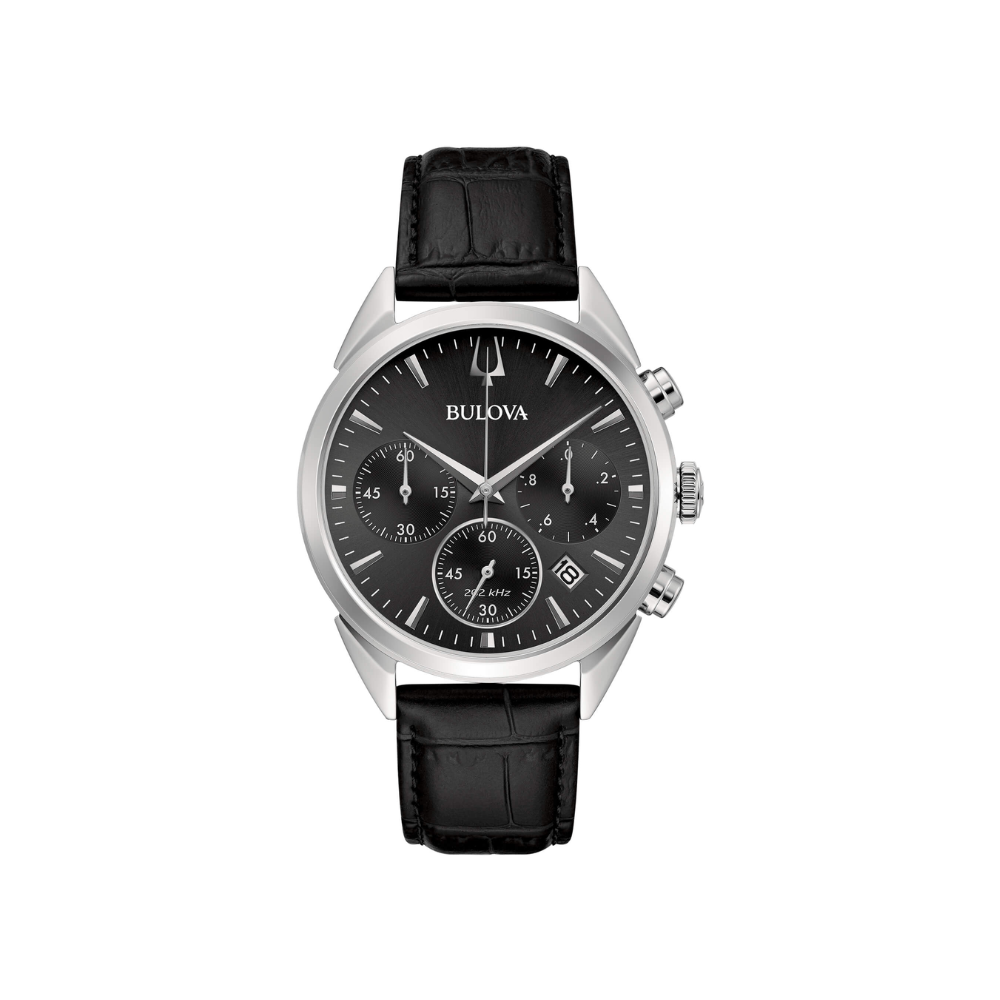 Bulova Uomo Crono High Precision nero con cinturino in pelle nero -262kHz- 96B371