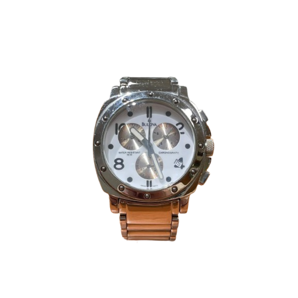 Bulova Uomo Cronografo Bianco con Cinturino in Acciaio JC1003