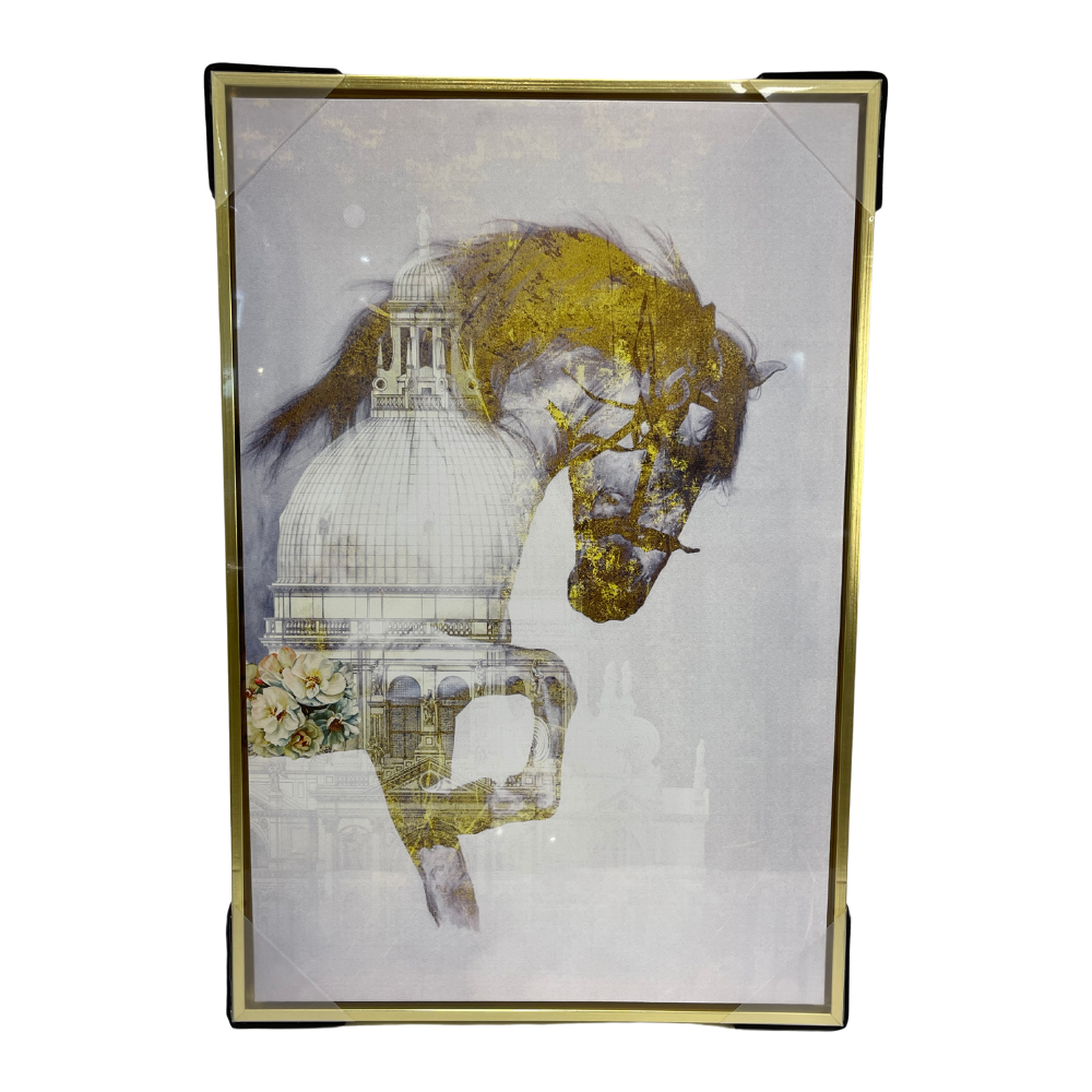 Quadro in tela raffigurante un cavallo e una basilica moderno - rif. HUA00318