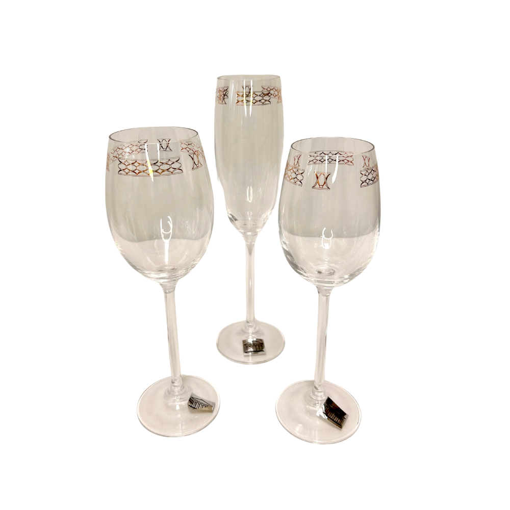Servizio bicchieri in cristallo con greche in filo oro - rif. 8651