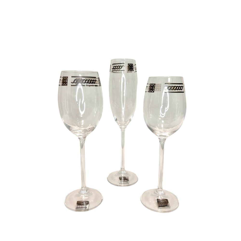 Servizio bicchieri in cristallo con greche in filo d'argento - rif. 8165