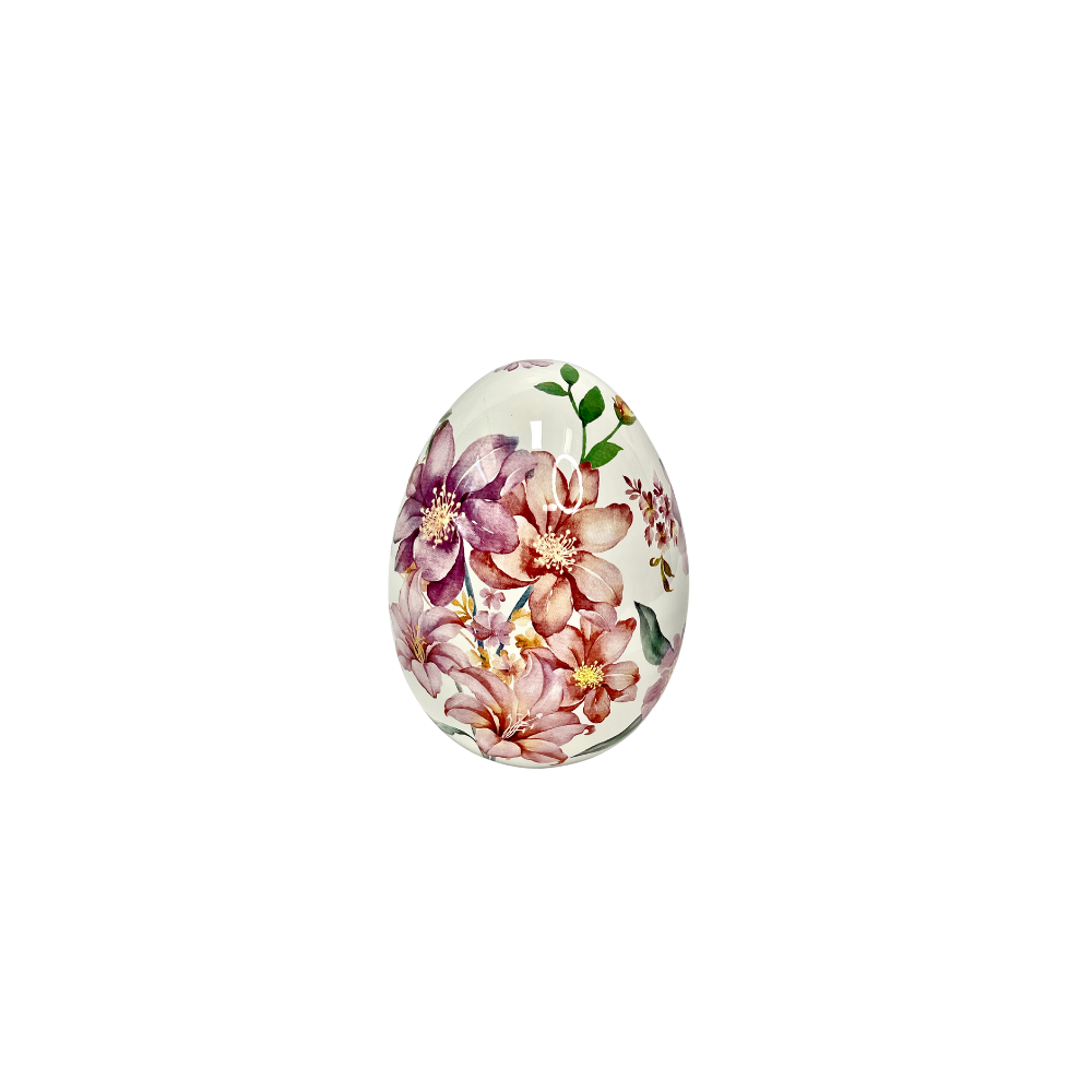 Uovo medium Porcellana LEDA DESIGN dipinto a mano con fiori, design primaverile giallo lilla - rif. ART 29 Botanico