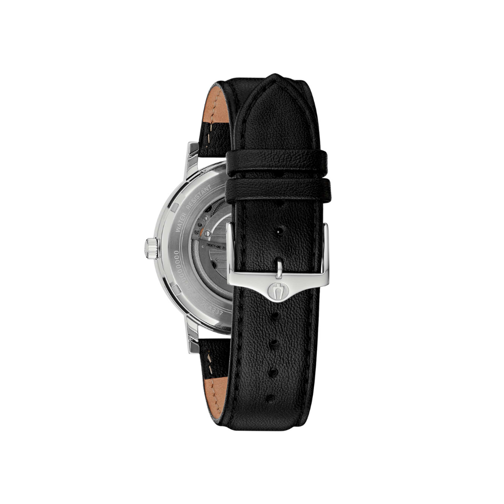 Bulova Uomo Clipper Open Automatic Bianco con cinturino in pelle nero 96A237