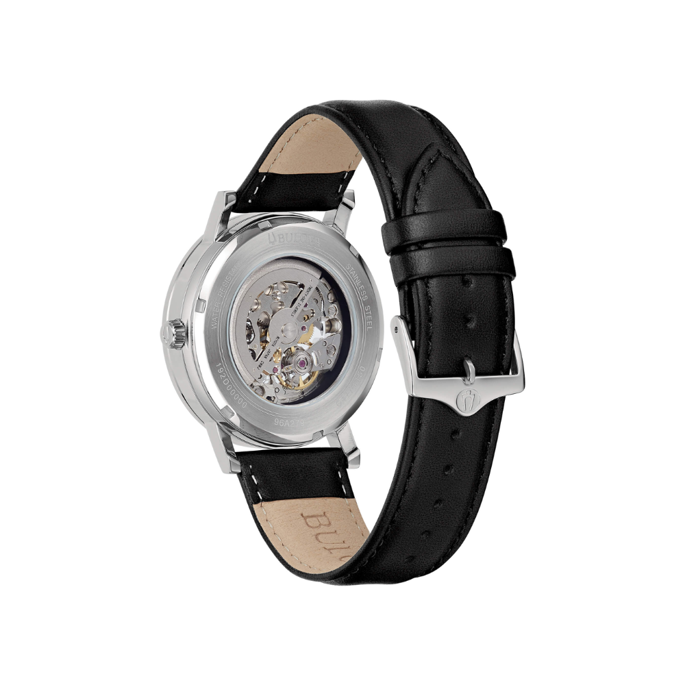 Bulova Uomo Clipper Skeleton Nero con cinturino in pelle nero 96A279
