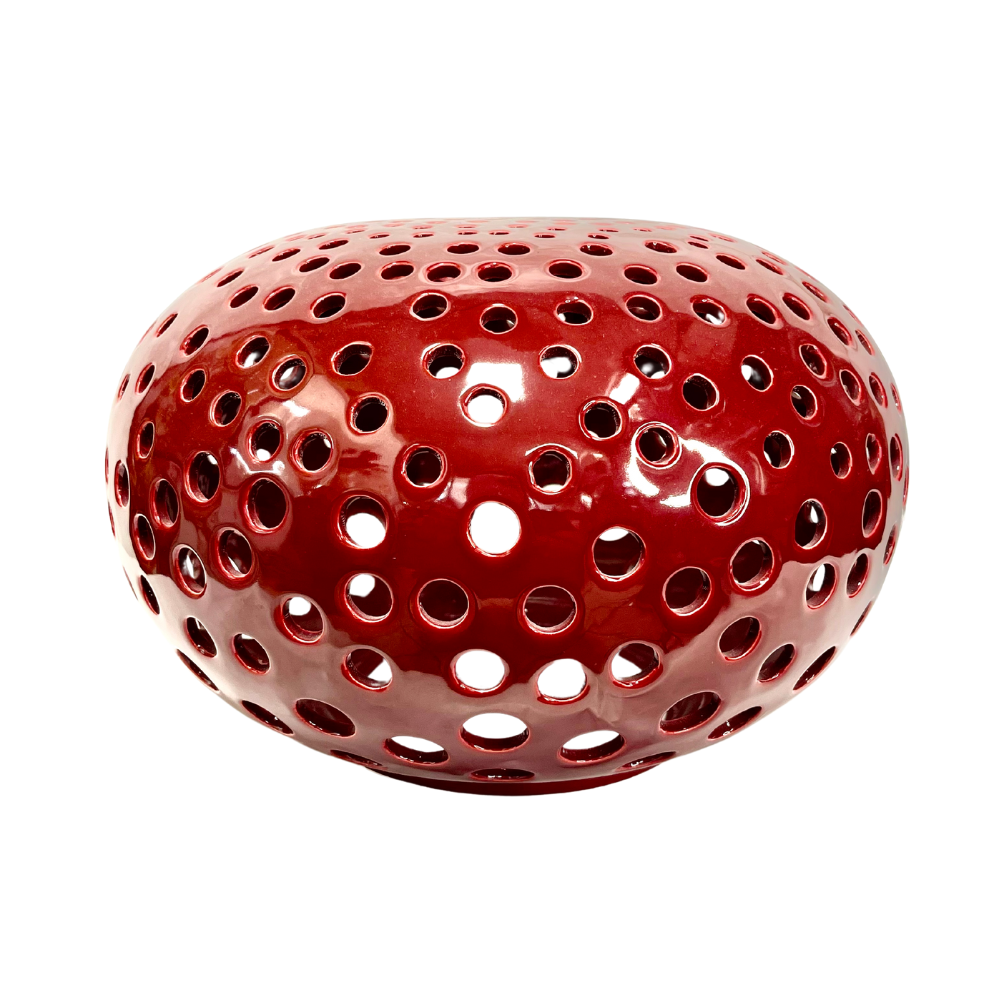 Lampada rossa in porcellana con fessure tonde - rif. GALASSIA