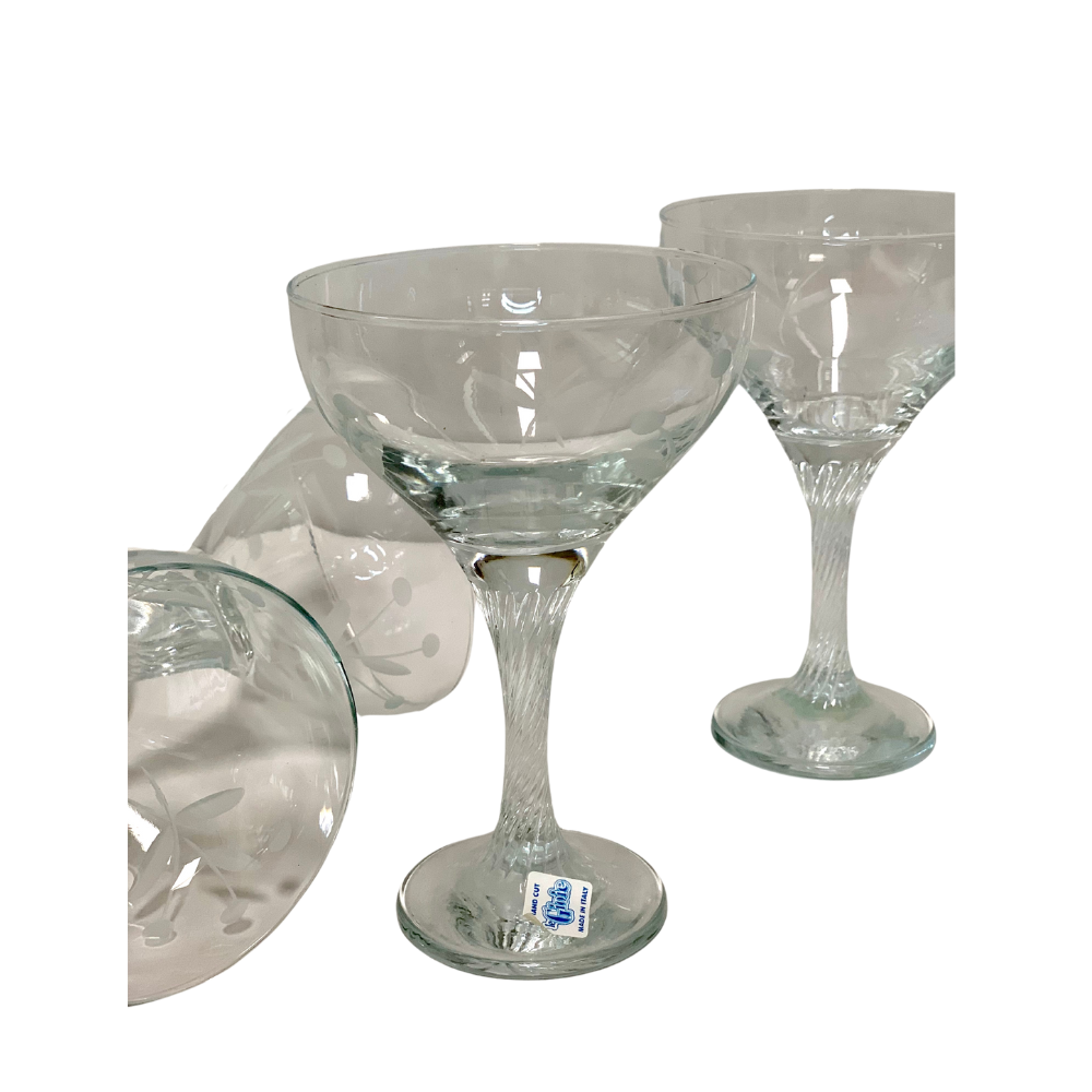 Servizio bicchieri champagne in cristallo filo d'argento 6 pezzi
