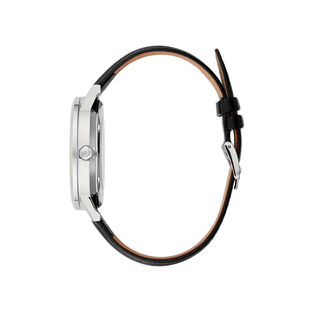 Bulova Uomo Clipper Open Automatic Bianco con cinturino in pelle nero 96A237