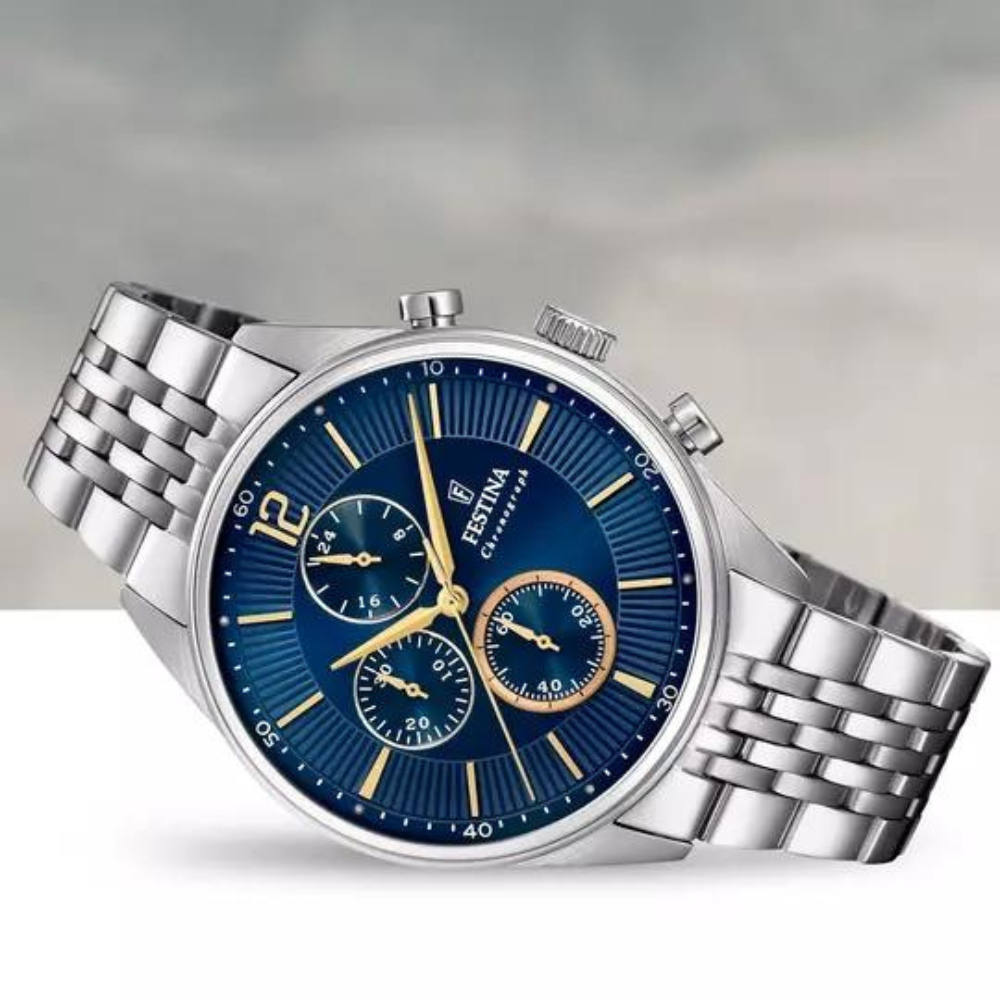 Festina Uomo Timeless Cronografo Blu con Cinturino in Acciaio F20285/3