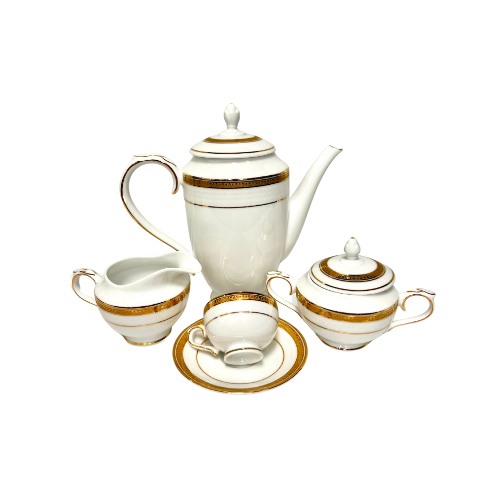 Servizio piatti e caffè Rosenberg filo oro Fine Porcelain Bardot Gold Collection Limoges
