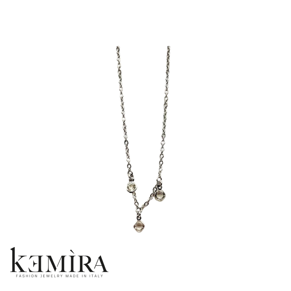 Collana Donna Kemira in galvanica rodio con 3 pietre dure Bianche Rif. 106/1/1C