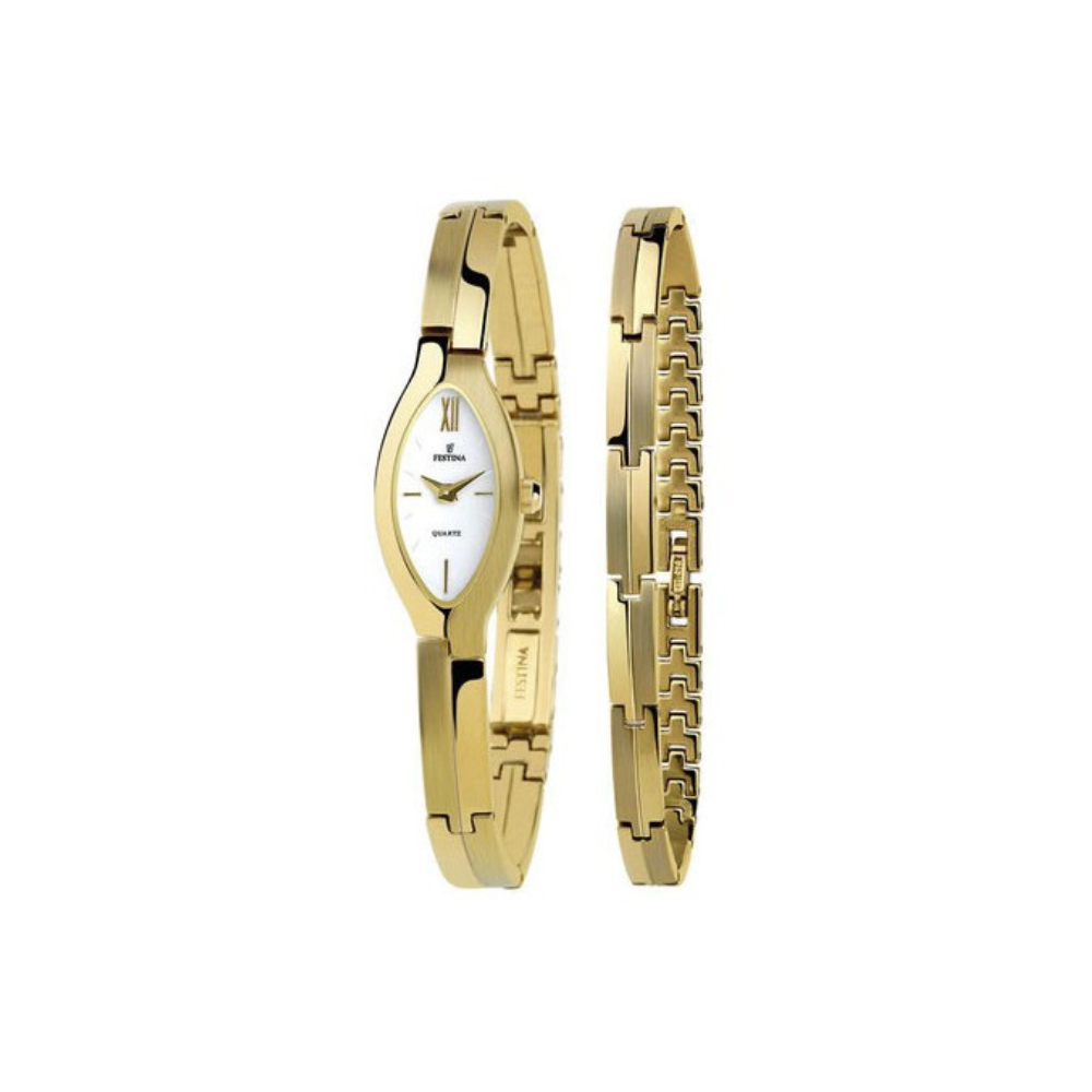 Festina Donna Solo Tempo Bianco con Cinturino in Acciaio Placcato in Oro F16154/2