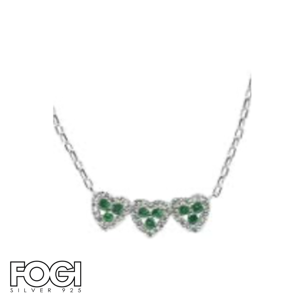 Collana Donna Fogi Silver 925 Collezione Dreaming Love con cuori verdi Rif. BDC8/1/2C