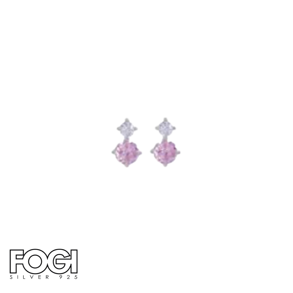Orecchini Donna Argento 925 Rosa Con Diamante Di Simulazione - Pietra Nascita Aprile, Fede