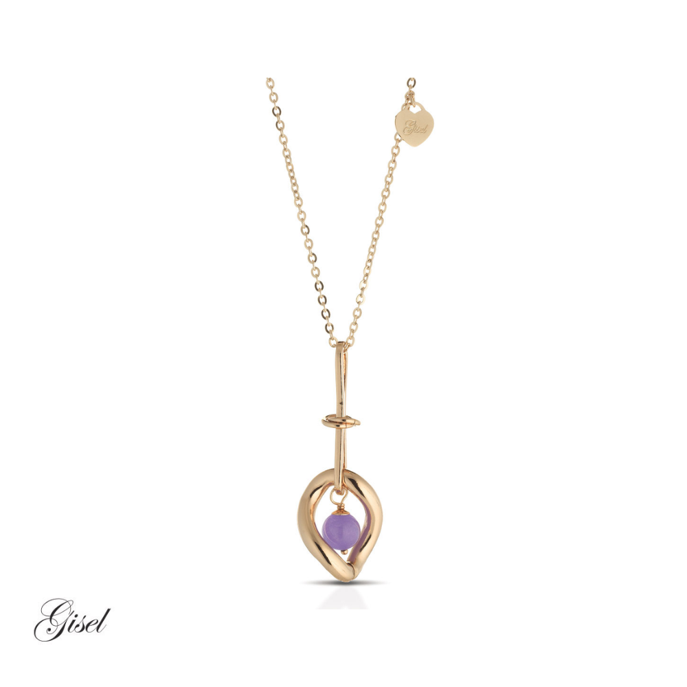 Collana Gisel con pendente catena lucida e pietra colorata 10mm Rif. G-LBCD1021