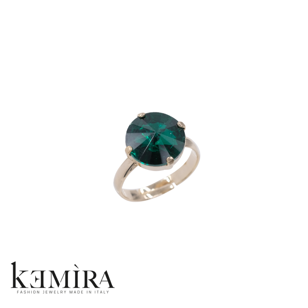 Anello Donna Kemira in galvanica rodio con pietre verdi Rif. KIA/20/2/2