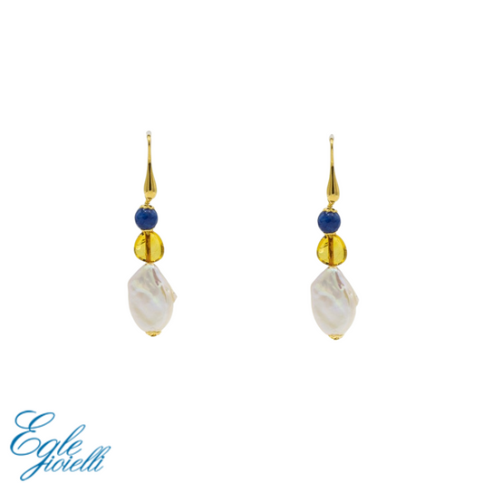 Orecchini Donna Egle Gioielli pendente con ambra e perle - Rif. P72OR