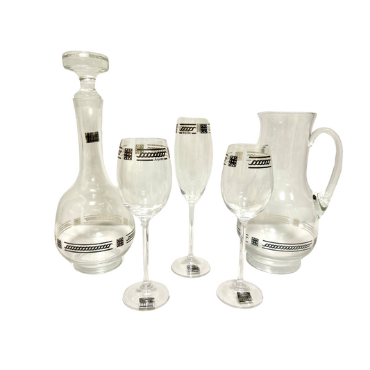 Servizio bicchieri in cristallo con greche in filo d'argento - rif. 8165