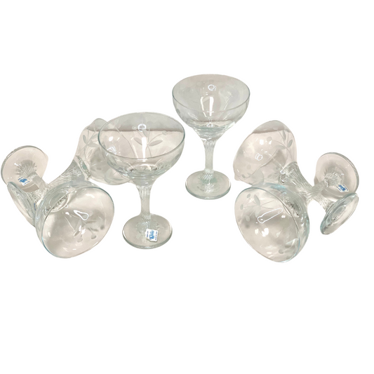 Servizio bicchieri champagne in cristallo filo d'argento 6 pezzi