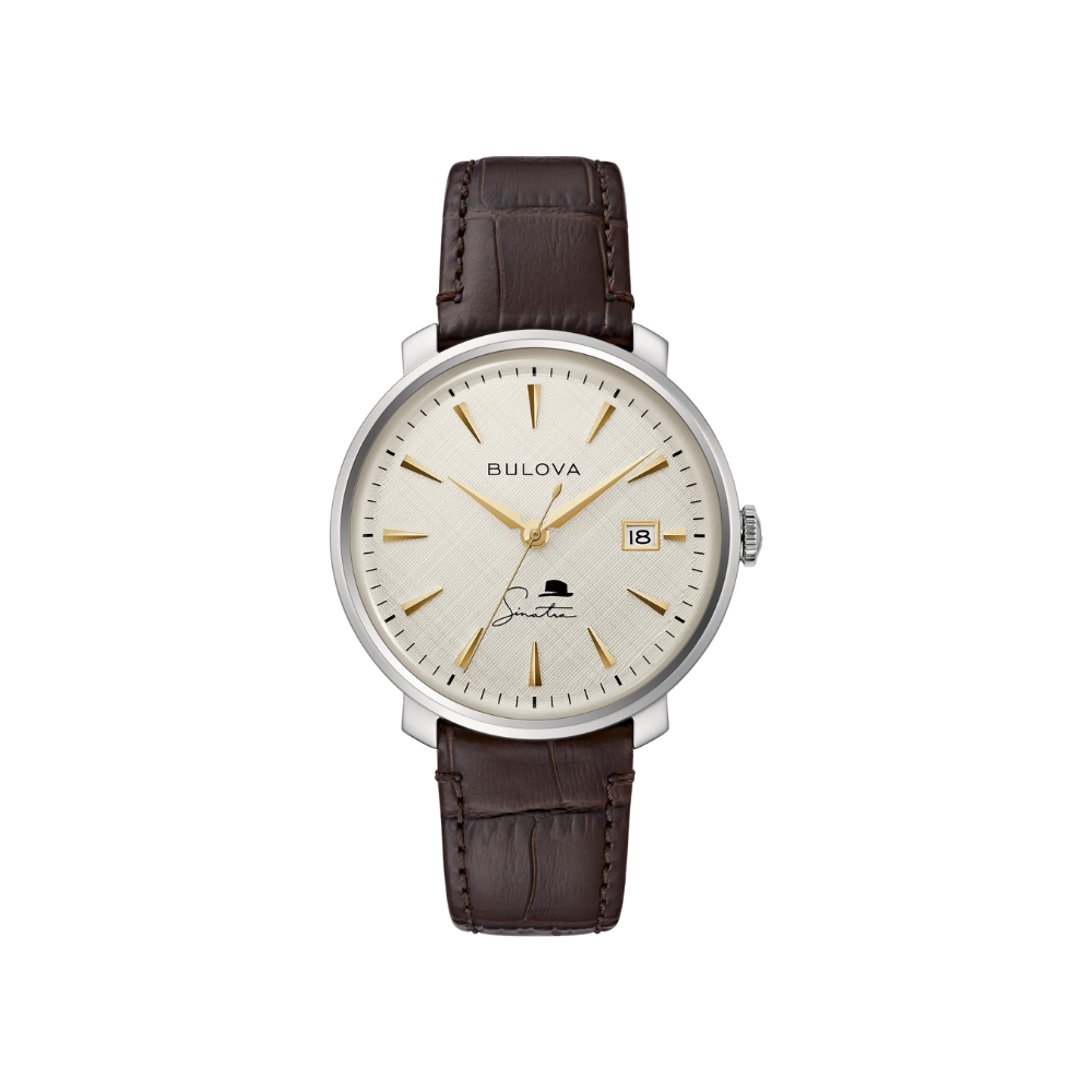 Bulova Uomo Frank Sinatra Bianco con cinturino in pelle marrone 96B359