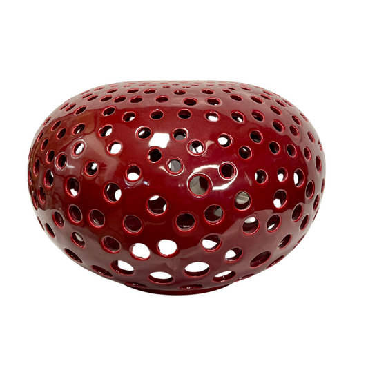 Lampada rossa in porcellana con fessure tonde - rif. GALASSIA