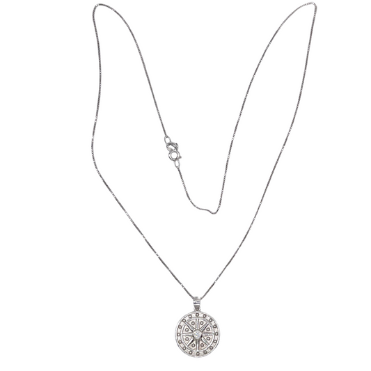 Collana in acciaio a maglia fina con rosa dei venti argento - rif. C2512E