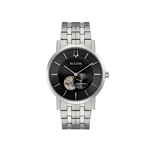 Bulova Uomo Clipper Open Automatic Nero con cinturino in acciaio 96A239