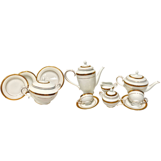 Servizio piatti e caffè Rosenberg filo oro Fine Porcelain Bardot Gold Collection Limoges