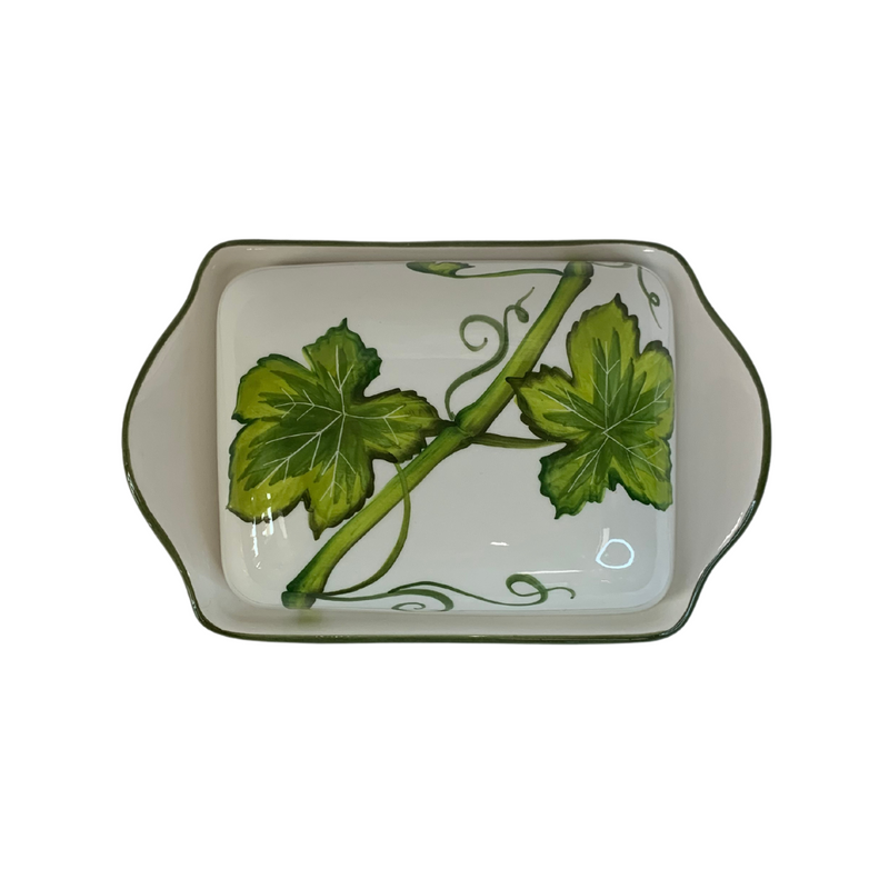 Burriera dipinta a mano con foglie di edera - Ceramiche Fabbro