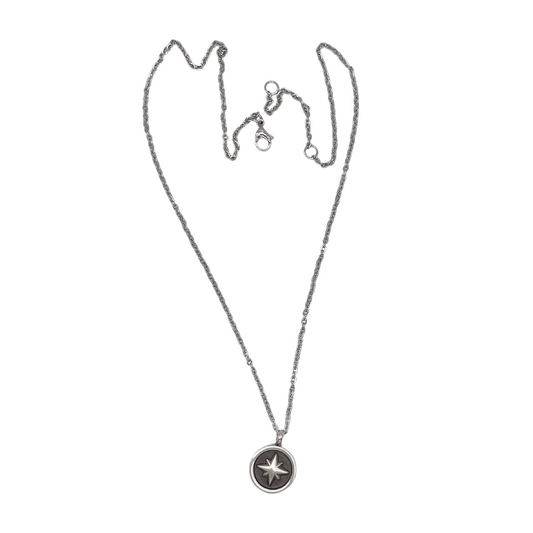 Collana in argento e acciaio a maglia con rosa dei venti - rif. C1212E