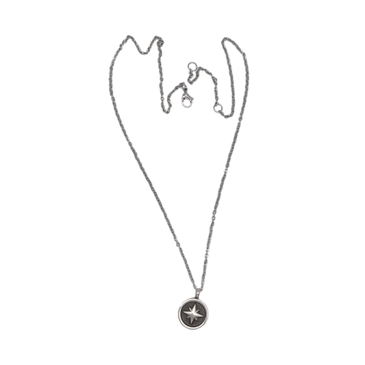 Collana in acciaio a maglia fina con rosa dei venti nera e argento - rif. C1412E