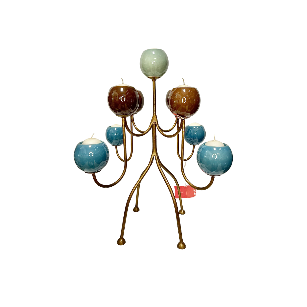 Candelabro Lucilla in ferro battuto con porta candele colorate in porcellana - rif. D3PO