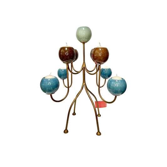 Candelabro Lucilla in ferro battuto con porta candele colorate in porcellana - rif. D3PO