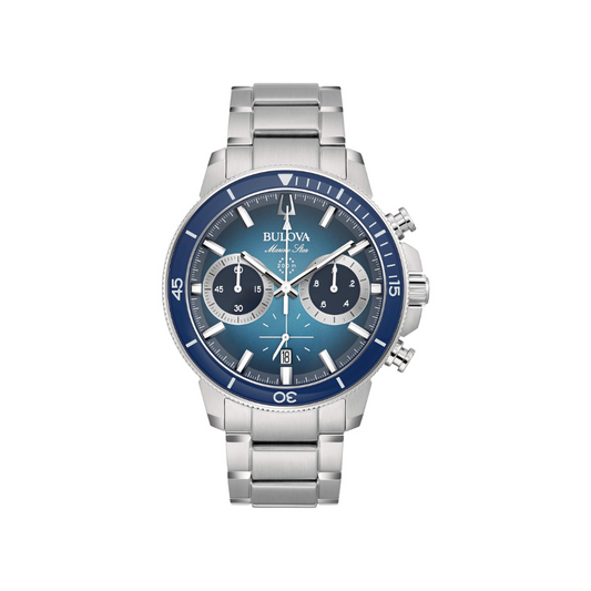 Bulova Uomo Marine Star Crono Blu con Cinturino in Acciaio 96B380