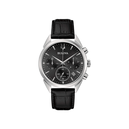 Bulova Uomo Crono High Precision nero con cinturino in pelle nero -262kHz- 96B371