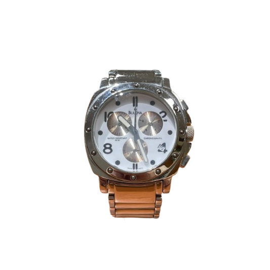 Bulova Uomo Cronografo Bianco con Cinturino in Acciaio JC1003