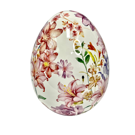 Uovo medium Porcellana LEDA DESIGN dipinto a mano con fiori, design primaverile giallo lilla - rif. ART 29 Botanico