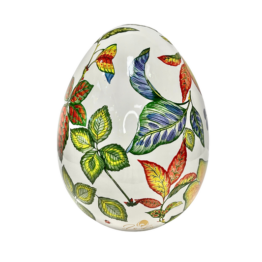 Uovo small Porcellana LEDA DESIGN dipinto a mano con piante e farfalle colorate - rif. ART 24 Botanico