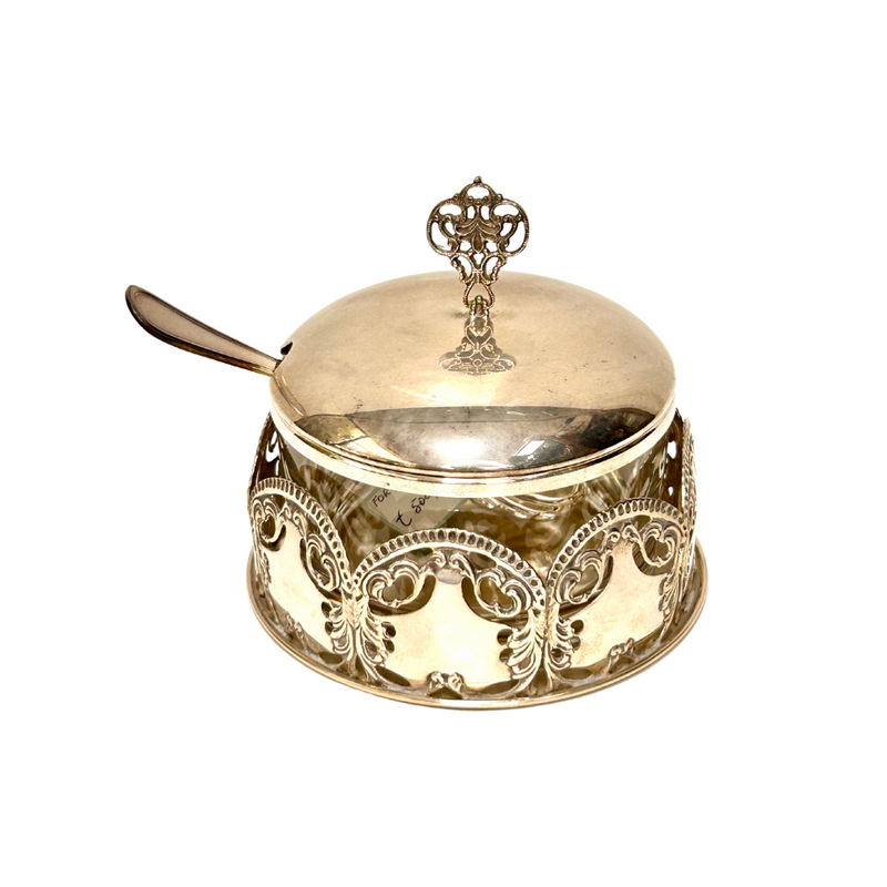 Formaggiera in argento 800 e cristallo lavorato