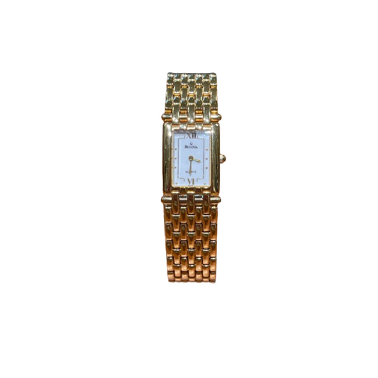 Bulova Donna Bianco con Cinturino Placcato in Oro 39882
