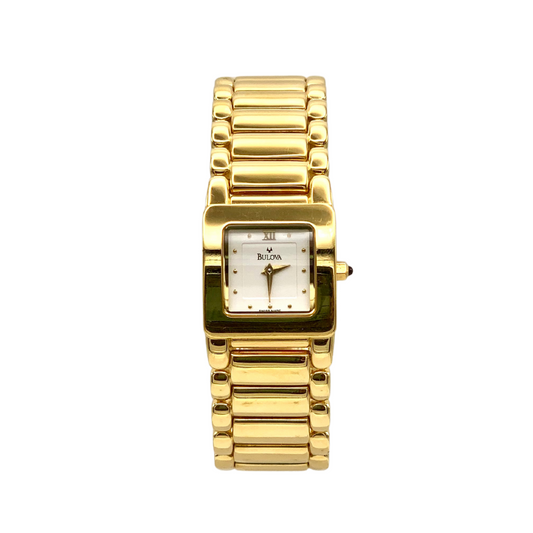 Bulova Donna Bianco con Cinturino in Acciaio Placcato in Oro 64L13