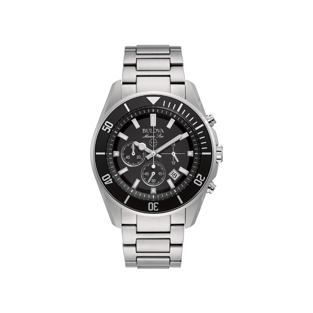 Bulova Uomo Marine Star Crono Nero con Cinturino in Acciaio 96B353