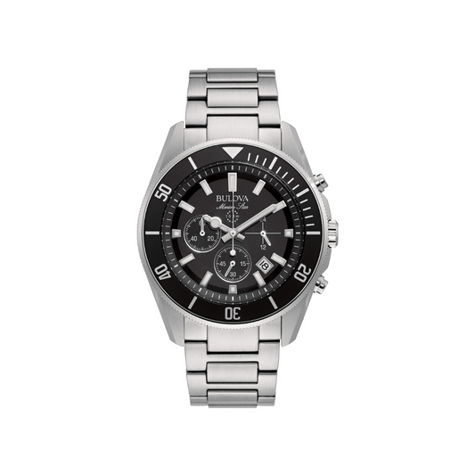 Bulova Uomo Marine Star Crono Nero con Cinturino in Acciaio 96B353
