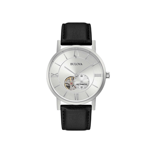 Bulova Uomo Clipper Open Automatic Bianco con cinturino in pelle nero 96A237