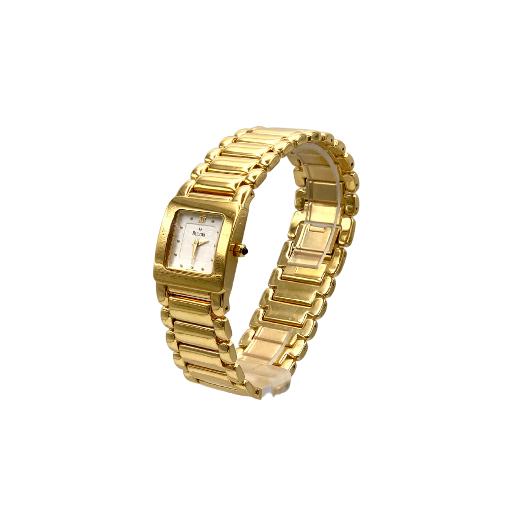 Bulova Donna Bianco con Cinturino in Acciaio Placcato in Oro 64L13