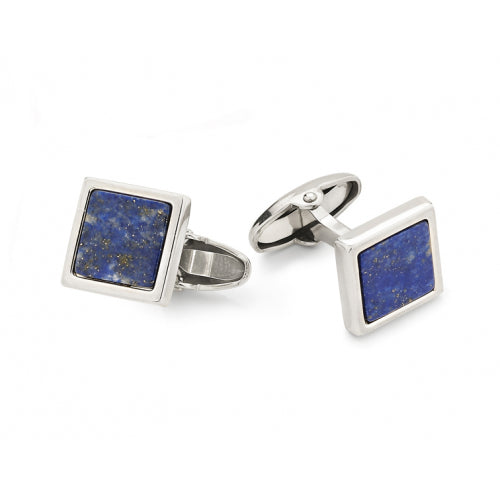 Gemelli UnoAerre quadrati in argento bianco con lapislazzuli - rif. 000FFG0270300 - 5464