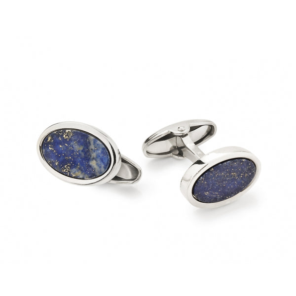 Gemelli UnoAerre ovali in argento bianco con lapislazzuli - rif. 000FFG0270300 - 5464